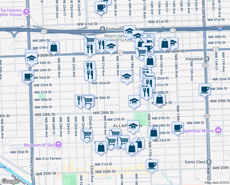 map of restaurants, bars, coffee shops, grocery stores, and more near 2000 Northwest 31st Street in Miami