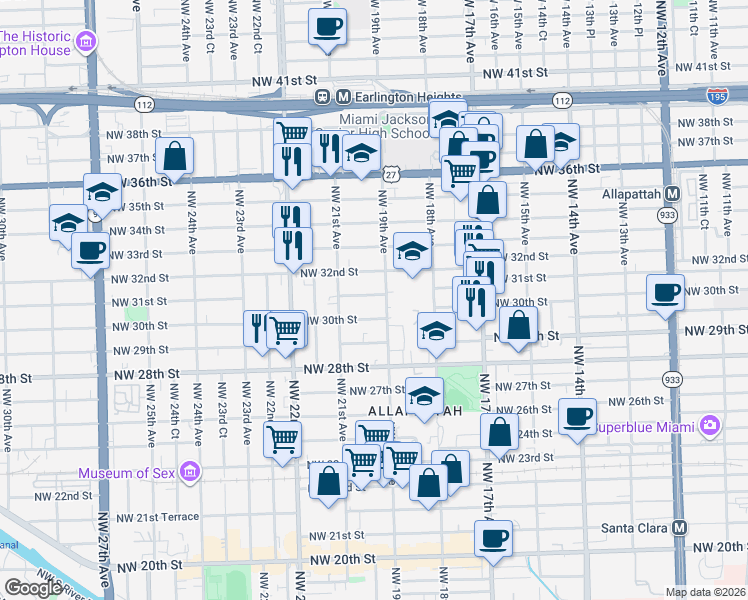 map of restaurants, bars, coffee shops, grocery stores, and more near 2000 Northwest 31st Street in Miami