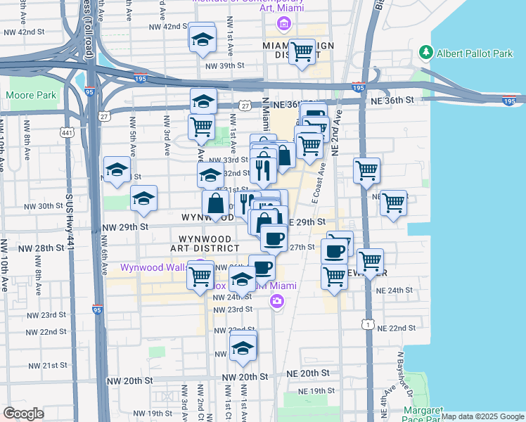 map of restaurants, bars, coffee shops, grocery stores, and more near 40 15th Street Northwest in Miami