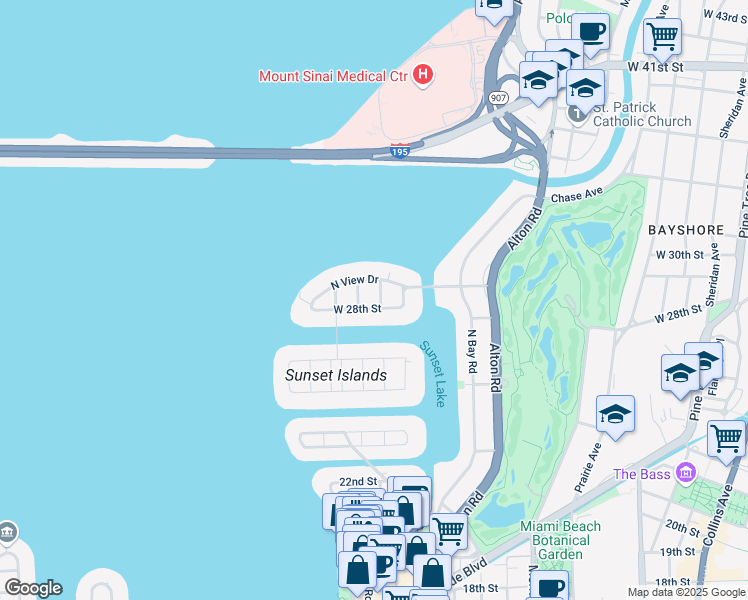 map of restaurants, bars, coffee shops, grocery stores, and more near 2800 Regatta Avenue in Miami Beach