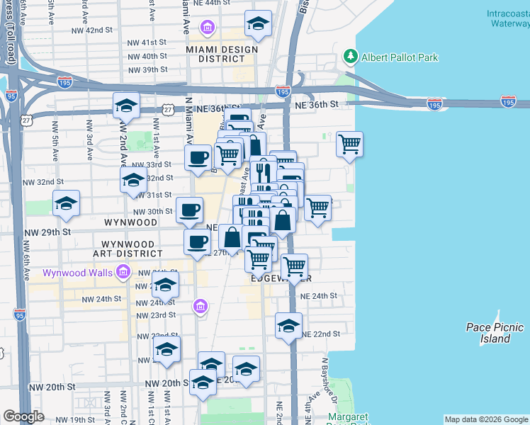map of restaurants, bars, coffee shops, grocery stores, and more near 2920 Northeast 2nd Court in Miami