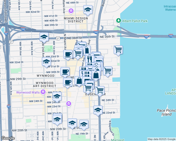 map of restaurants, bars, coffee shops, grocery stores, and more near 2920 Northeast 2nd Court in Miami