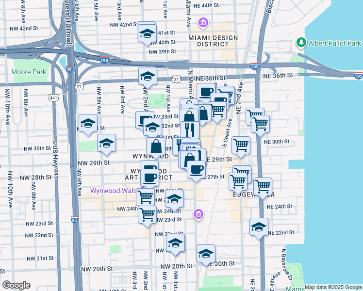 map of restaurants, bars, coffee shops, grocery stores, and more near 40 15th Street Northwest in Miami
