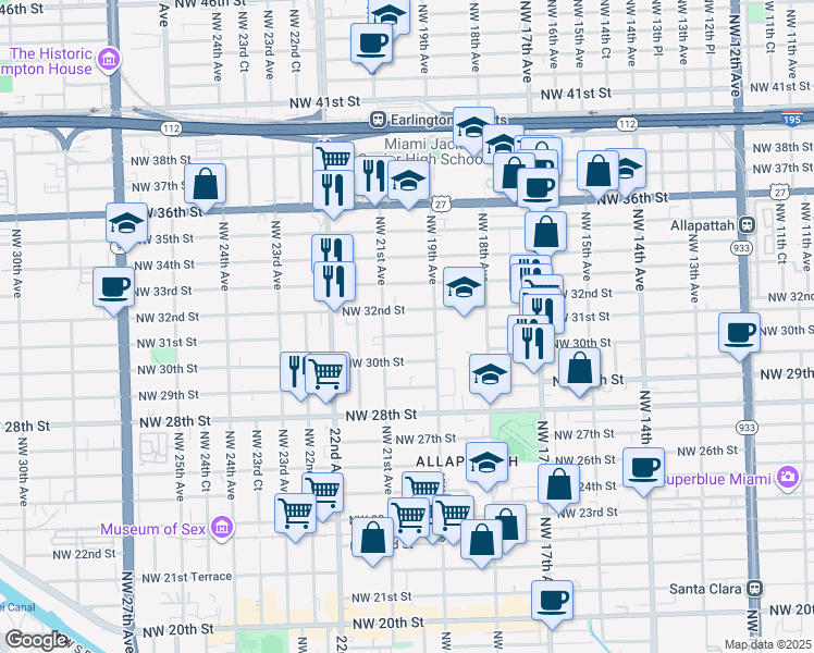 map of restaurants, bars, coffee shops, grocery stores, and more near 2000 Northwest 31st Street in Miami