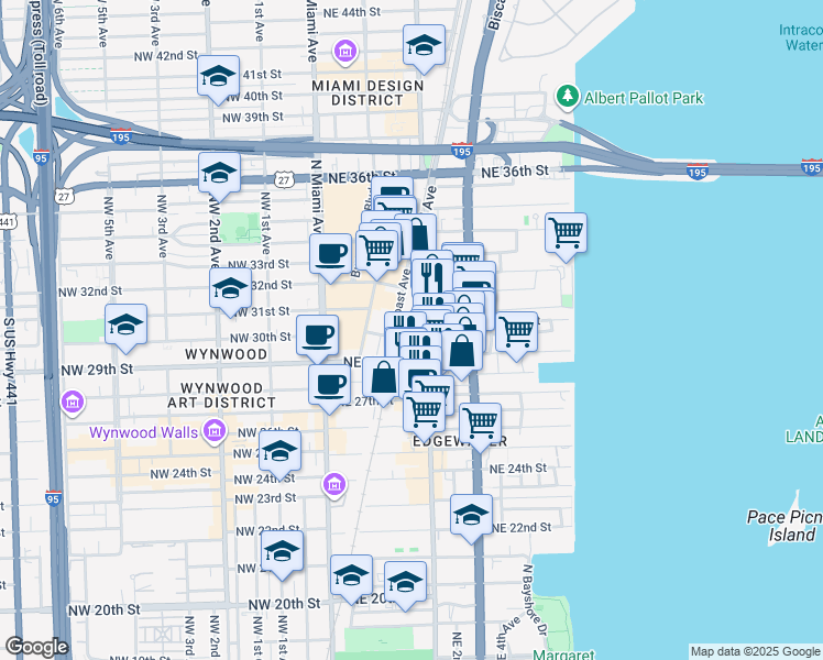 map of restaurants, bars, coffee shops, grocery stores, and more near 2920 Northeast 2nd Court in Miami