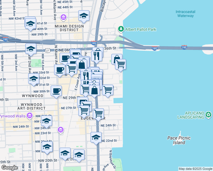 map of restaurants, bars, coffee shops, grocery stores, and more near 3055 Northeast 4th Avenue in Miami