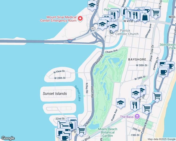 map of restaurants, bars, coffee shops, grocery stores, and more near 2924 Alton Road in Miami Beach