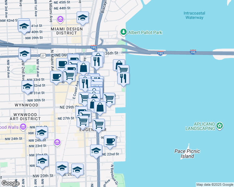 map of restaurants, bars, coffee shops, grocery stores, and more near 480 Northeast 31st Street in Miami
