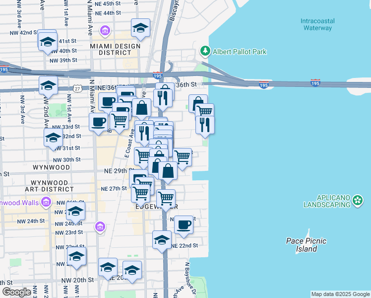 map of restaurants, bars, coffee shops, grocery stores, and more near 480 Northeast 31st Street in Miami