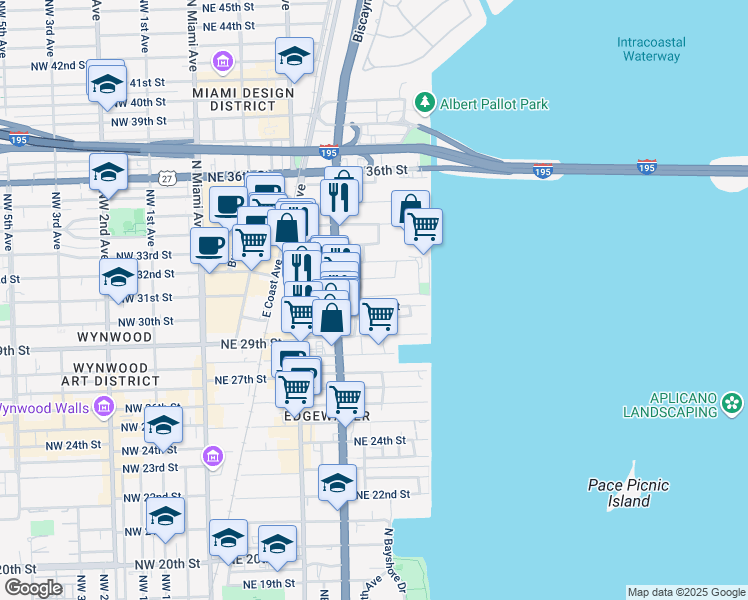 map of restaurants, bars, coffee shops, grocery stores, and more near 3055 Northeast 4th Avenue in Miami