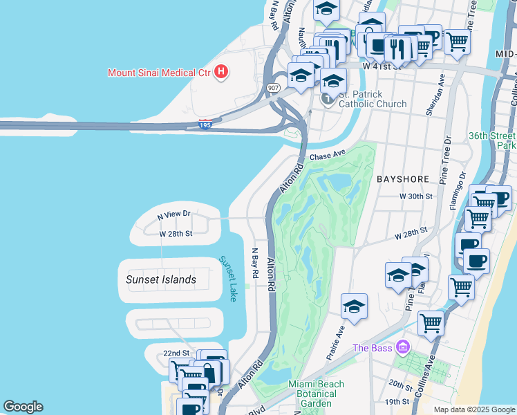 map of restaurants, bars, coffee shops, grocery stores, and more near 2924 Alton Road in Miami Beach