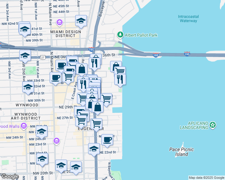 map of restaurants, bars, coffee shops, grocery stores, and more near 480 Northeast 31st Street in Miami