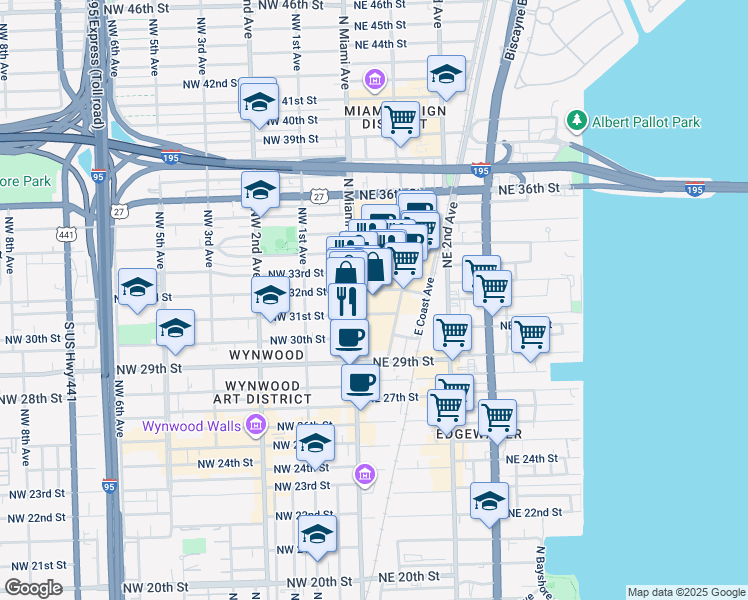 map of restaurants, bars, coffee shops, grocery stores, and more near in Miami