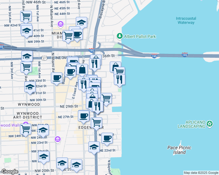 map of restaurants, bars, coffee shops, grocery stores, and more near 480 Northeast 31st Street in Miami
