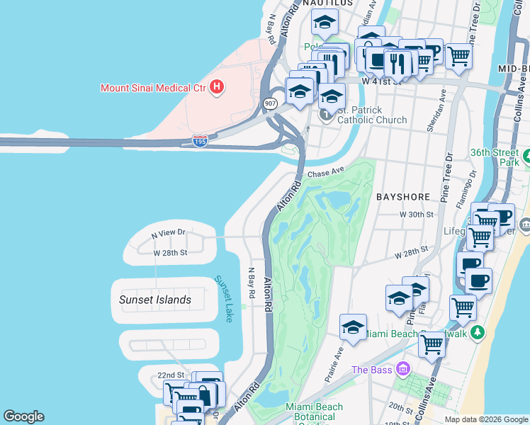 map of restaurants, bars, coffee shops, grocery stores, and more near 2924 Alton Road in Miami Beach