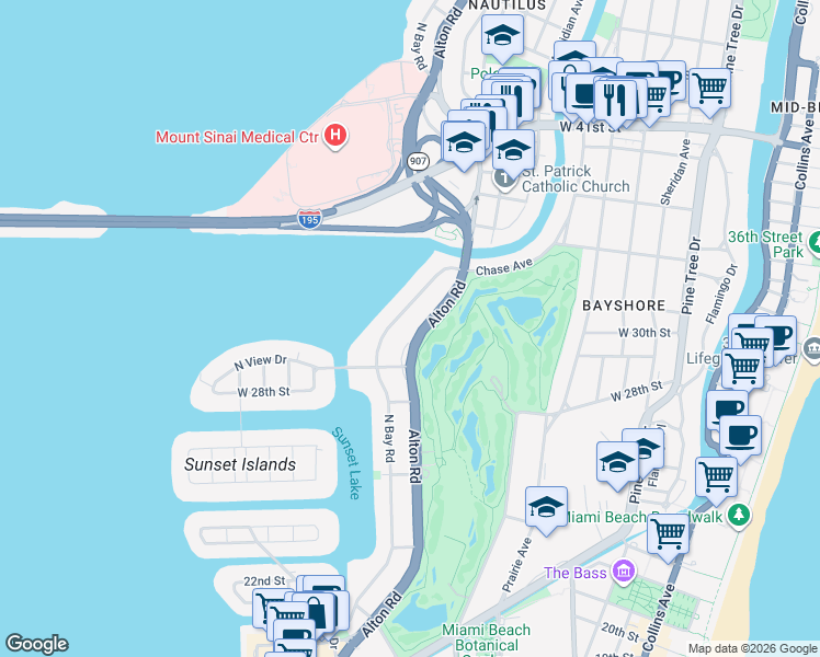 map of restaurants, bars, coffee shops, grocery stores, and more near 2924 Alton Road in Miami Beach