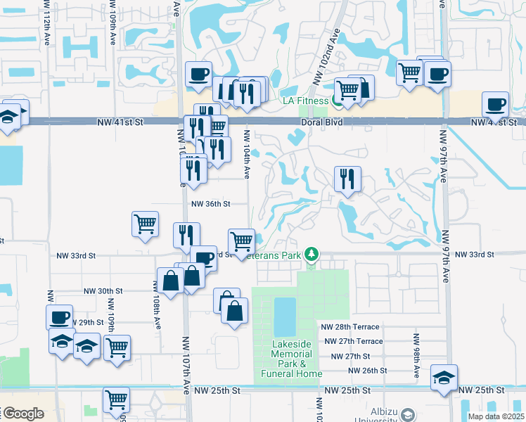 map of restaurants, bars, coffee shops, grocery stores, and more near 3803 Estepona Avenue in Doral