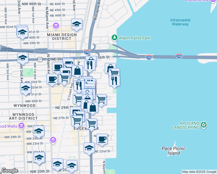 map of restaurants, bars, coffee shops, grocery stores, and more near 480 Northeast 31st Street in Miami