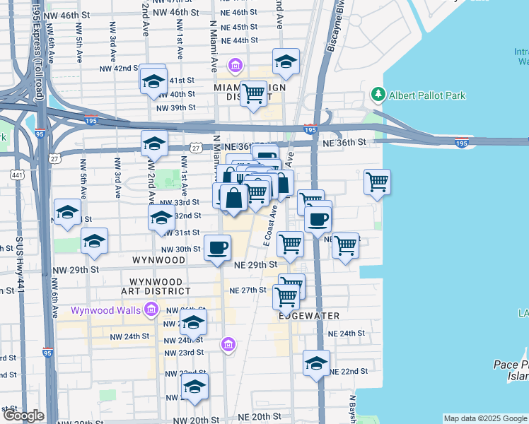 map of restaurants, bars, coffee shops, grocery stores, and more near 3250 Northeast 1st Avenue in Miami