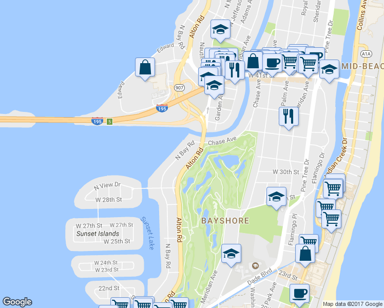 map of restaurants, bars, coffee shops, grocery stores, and more near 3070 Alton Road in Miami Beach