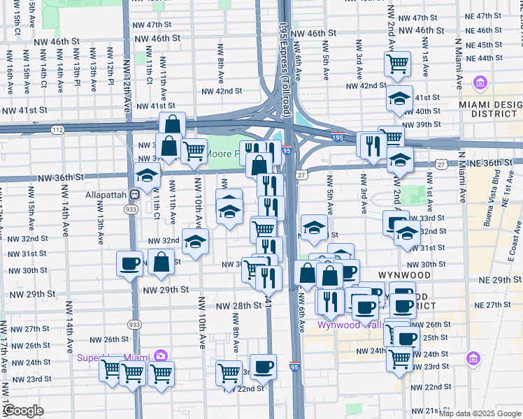 map of restaurants, bars, coffee shops, grocery stores, and more near 3312 Florida 7 in Miami