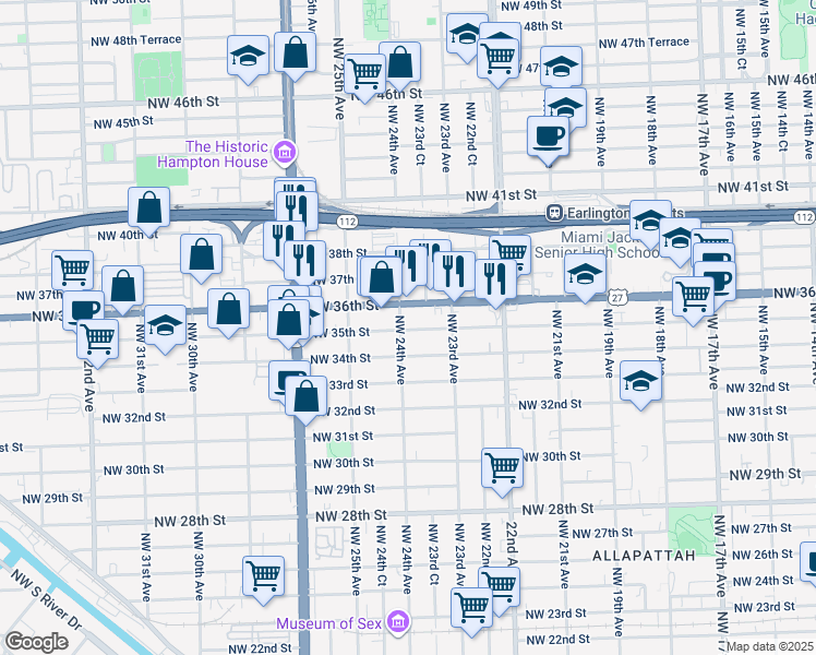 map of restaurants, bars, coffee shops, grocery stores, and more near in Miami