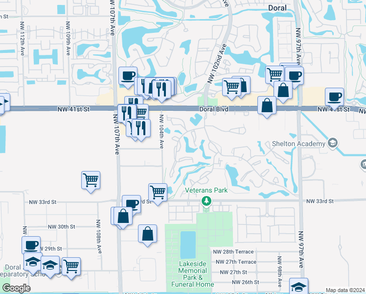 map of restaurants, bars, coffee shops, grocery stores, and more near 3761 Estepona Avenue in Doral
