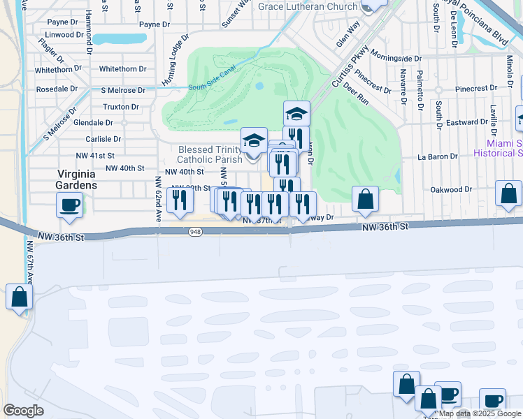 map of restaurants, bars, coffee shops, grocery stores, and more near 3805 Northwest 57th Place in Virginia Gardens