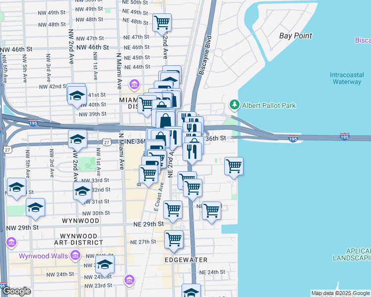 map of restaurants, bars, coffee shops, grocery stores, and more near in Miami