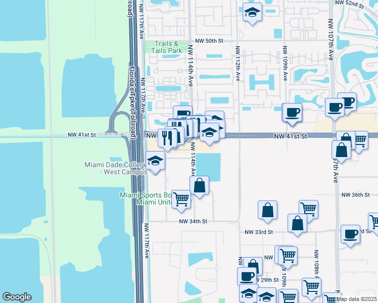 map of restaurants, bars, coffee shops, grocery stores, and more near 11403 Northwest 39th Street in Doral