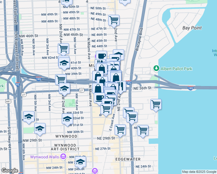 map of restaurants, bars, coffee shops, grocery stores, and more near in Miami