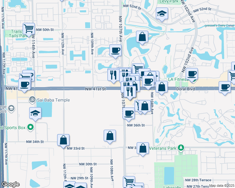 map of restaurants, bars, coffee shops, grocery stores, and more near in Miami