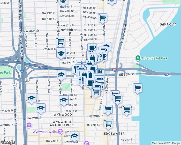 map of restaurants, bars, coffee shops, grocery stores, and more near 47 Florida 25 in Miami