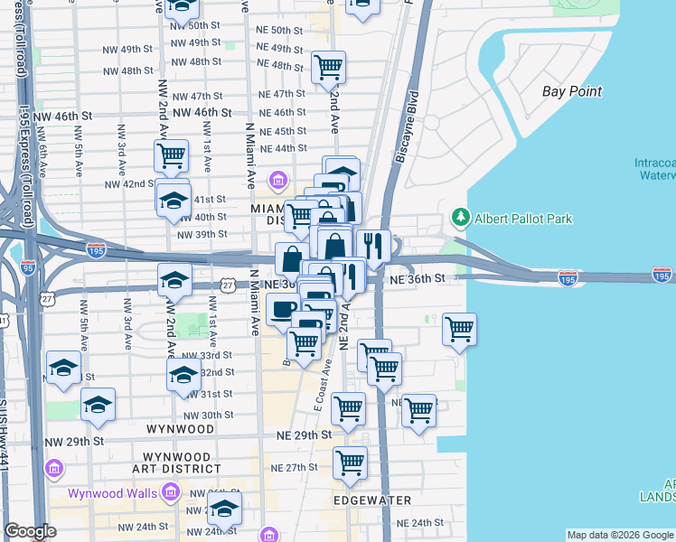map of restaurants, bars, coffee shops, grocery stores, and more near in Miami