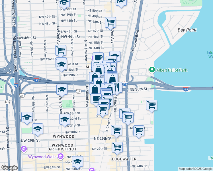 map of restaurants, bars, coffee shops, grocery stores, and more near in Miami