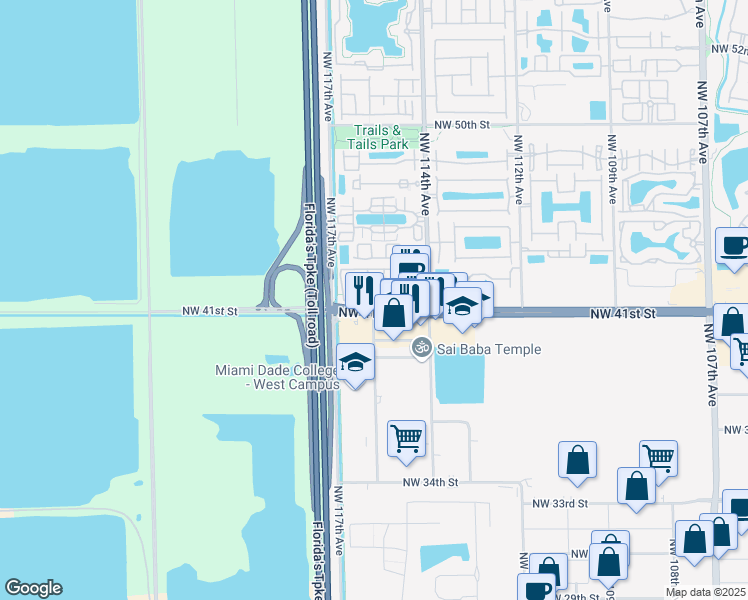 map of restaurants, bars, coffee shops, grocery stores, and more near 11481 Northwest 41st Street in Doral