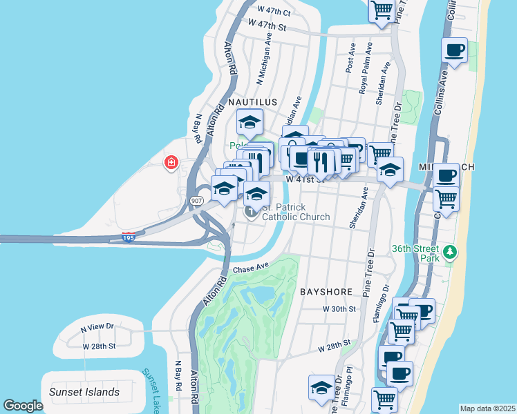 map of restaurants, bars, coffee shops, grocery stores, and more near 833 West 39th Street in Miami Beach