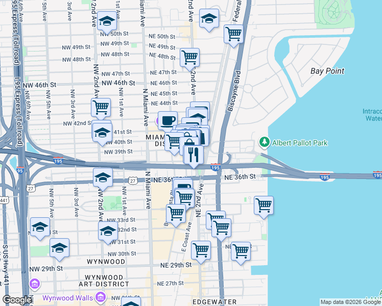 map of restaurants, bars, coffee shops, grocery stores, and more near 3800-3818 Northeast 2nd Avenue in Miami