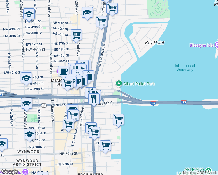map of restaurants, bars, coffee shops, grocery stores, and more near 531 Northeast 39th Street in Miami