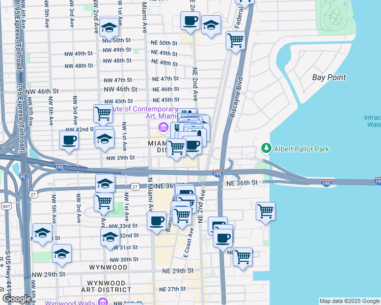 map of restaurants, bars, coffee shops, grocery stores, and more near 4000 Northeast 2nd Avenue in Miami