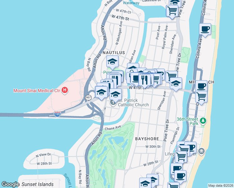 map of restaurants, bars, coffee shops, grocery stores, and more near 923 Florida 112 in Miami Beach