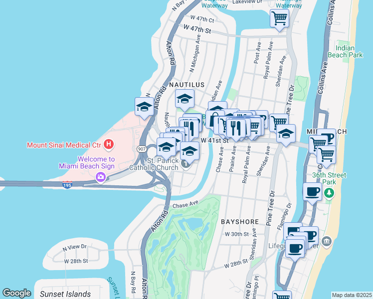 map of restaurants, bars, coffee shops, grocery stores, and more near 923 Florida 112 in Miami Beach