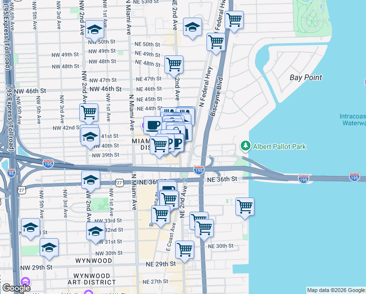 map of restaurants, bars, coffee shops, grocery stores, and more near 3921 Northeast 2nd Avenue in Miami