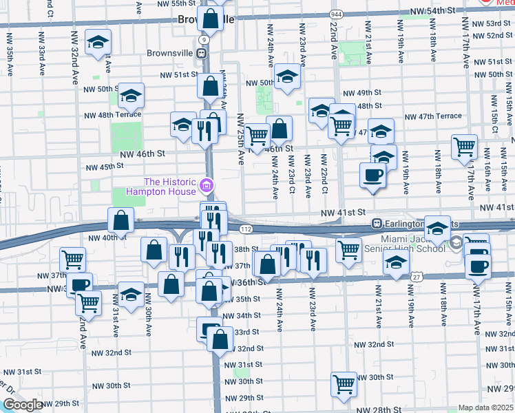 map of restaurants, bars, coffee shops, grocery stores, and more near in Miami