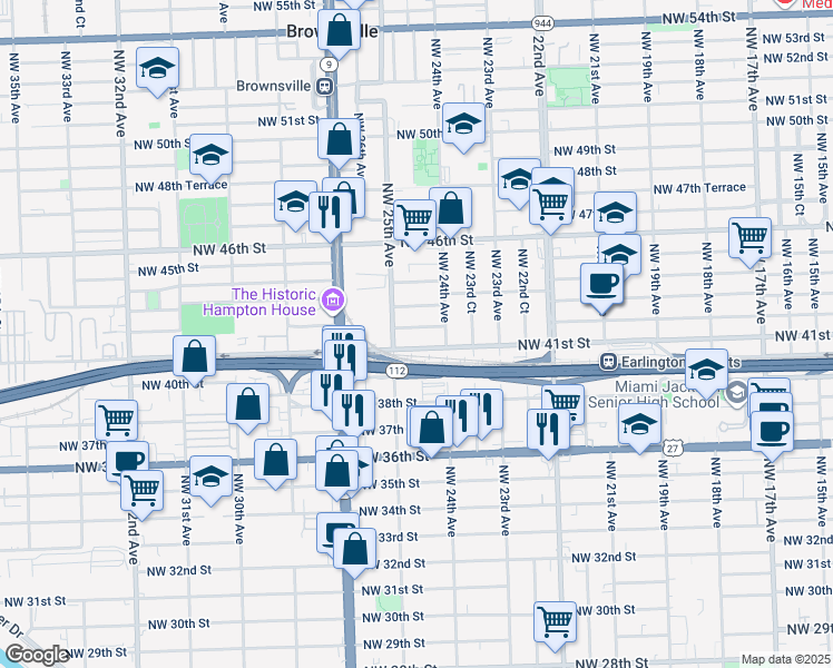 map of restaurants, bars, coffee shops, grocery stores, and more near in Miami