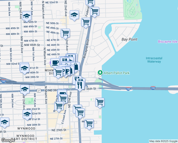 map of restaurants, bars, coffee shops, grocery stores, and more near 531 Northeast 39th Street in Miami