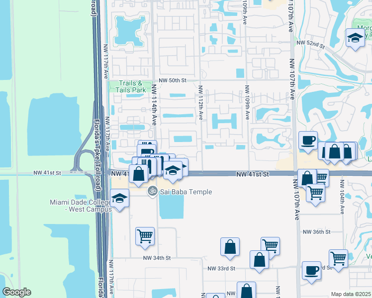 map of restaurants, bars, coffee shops, grocery stores, and more near 11262 Northwest 43rd Terrace in Doral