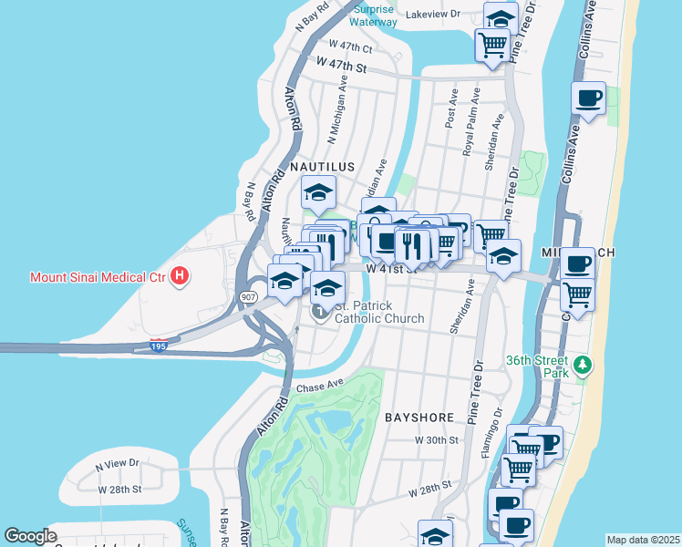 map of restaurants, bars, coffee shops, grocery stores, and more near 923 Florida 112 in Miami Beach