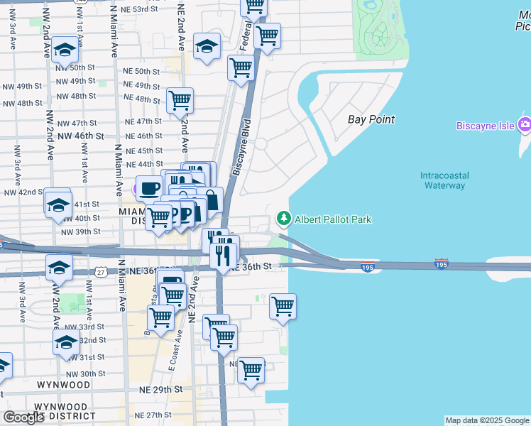 map of restaurants, bars, coffee shops, grocery stores, and more near 531 Northeast 39th Street in Miami