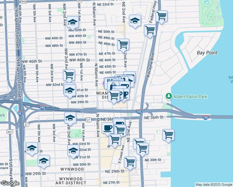 map of restaurants, bars, coffee shops, grocery stores, and more near in Miami